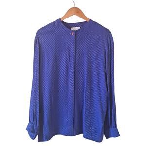 Pearl C Purple Crewneck Button Front Long Sleeve Silk Blouse -Top | Size 10